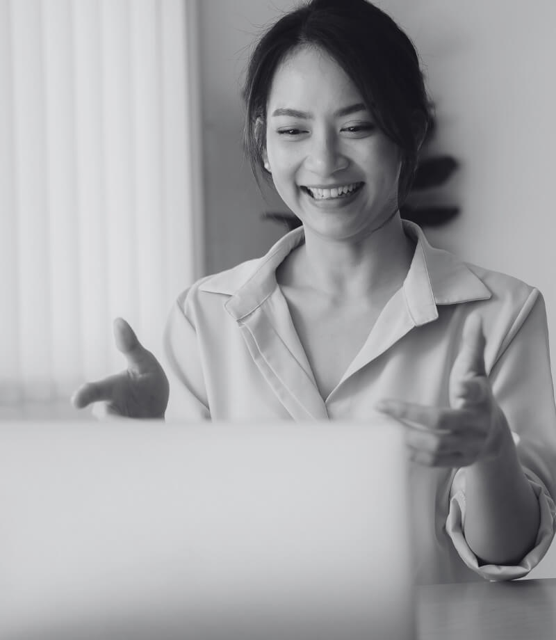 property manager at desk in front of computer