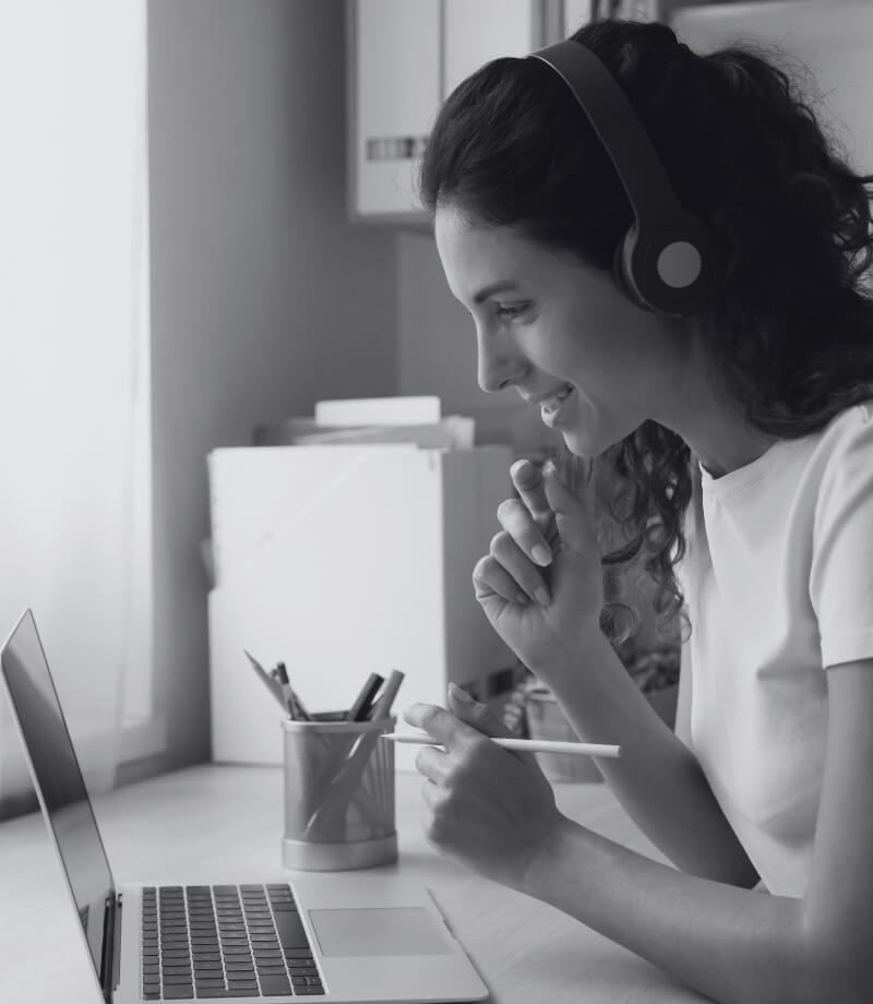 property manager at desk in front of computer